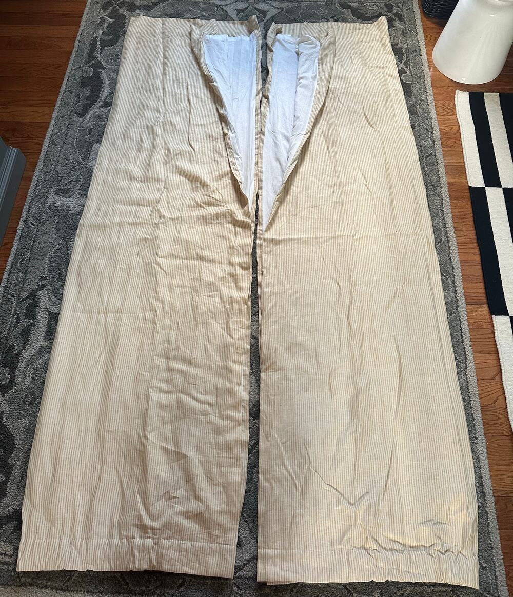 2 POTTERY BARN WHEATON STRIPE SUNFLOWER YELLOW LINEN CURTAINS SET READ